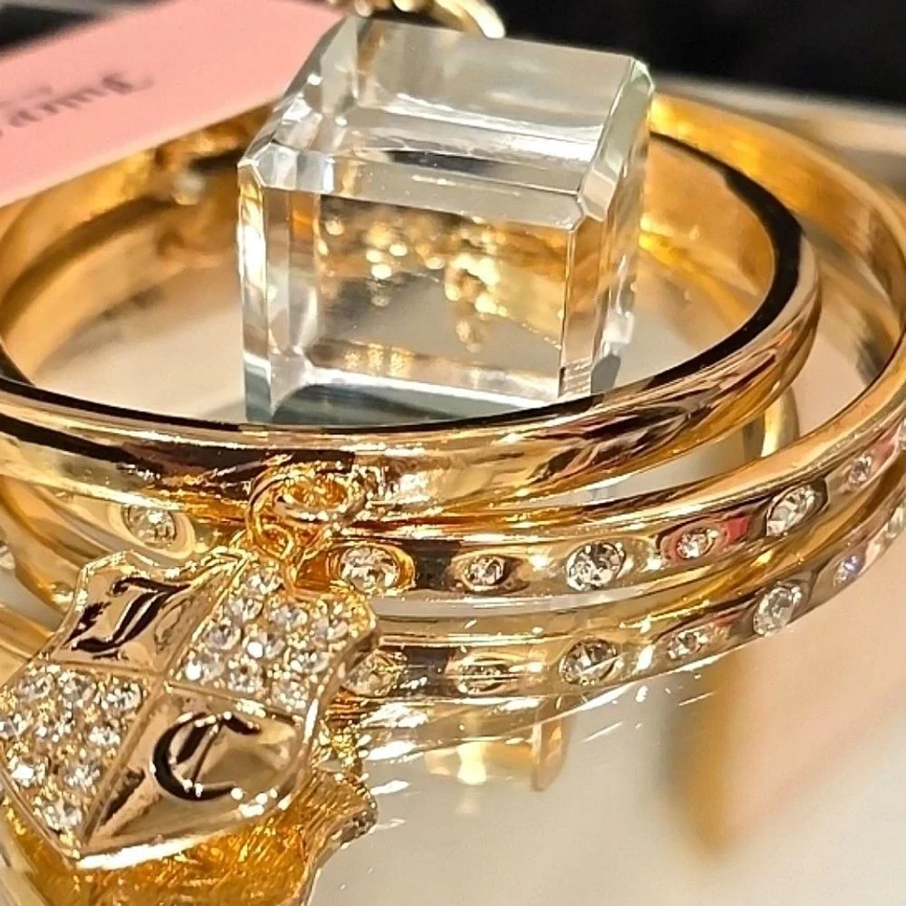 Juicy Couture JC‎ Logo Crystal Pave Glass Double Cuff Bracelet